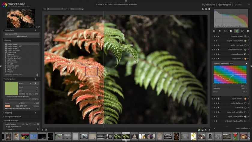 Darktable software de edición de fotos gratuito para macOS