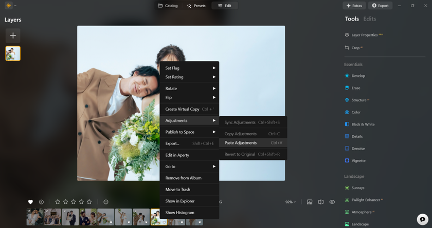 Insert edits to a photo in Luminar Neo