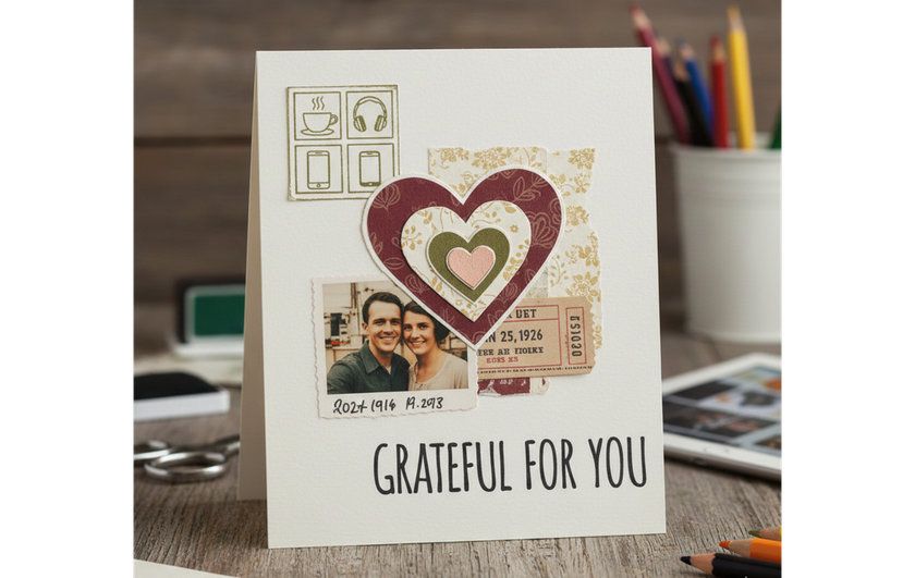 Handmade card with a heart photo on a desk | Skylum Blog