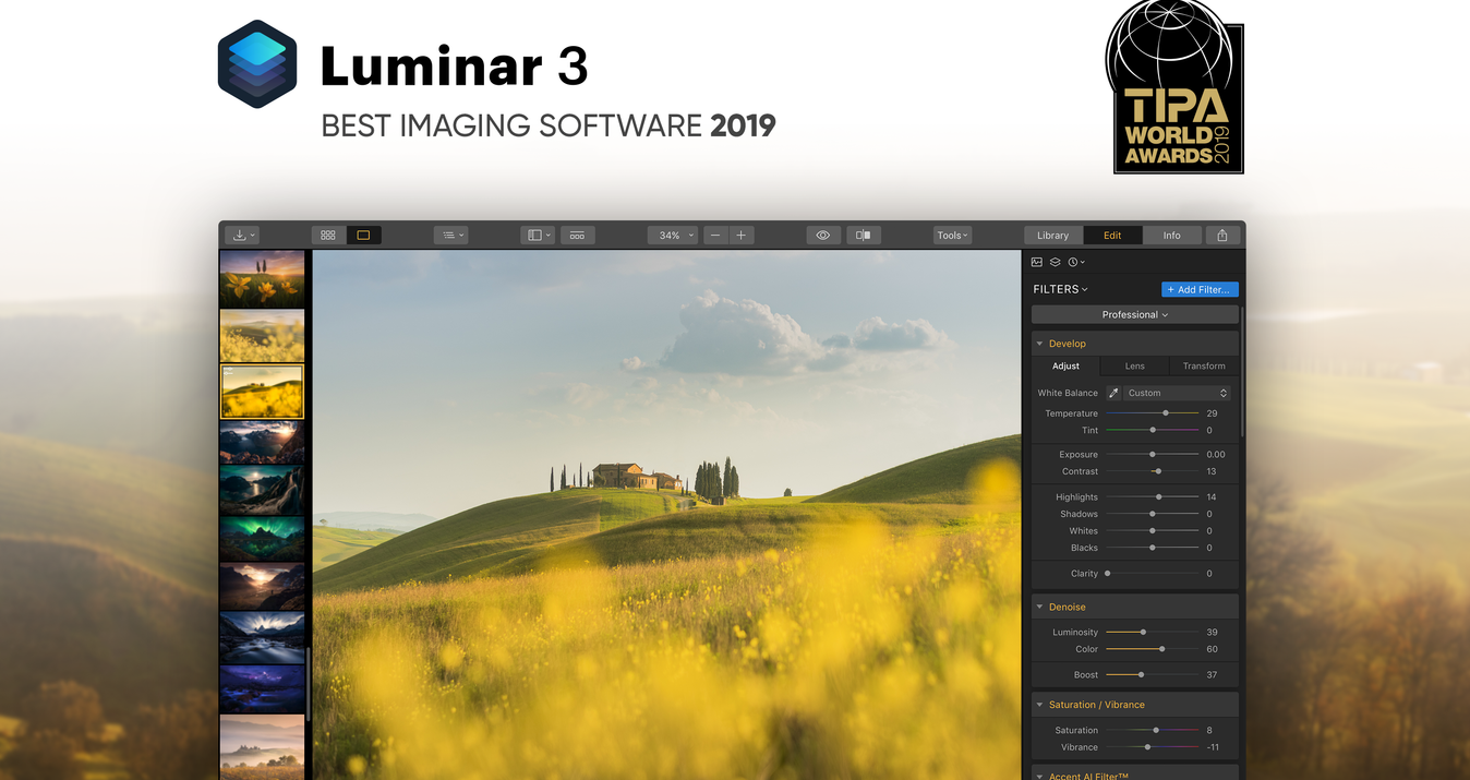 Luminar 3 獲得了TIPA頒發的2019年度最佳圖片軟件獎