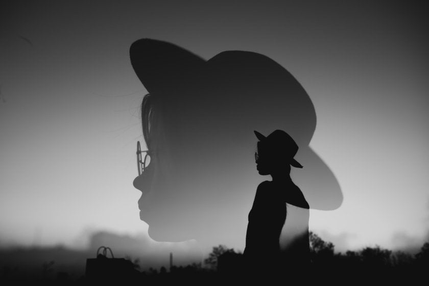 Black and white double exposure portrait of a girl | Aperty Blog