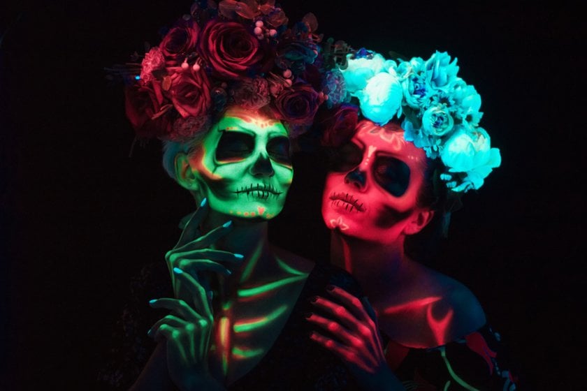 Neon Skull Glow (UV or bright liner) Makeup | Aperty Blog