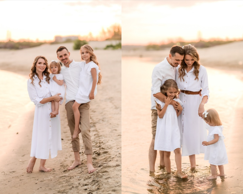 Collage of a family portrait in summer by the sea | Aperty Blog