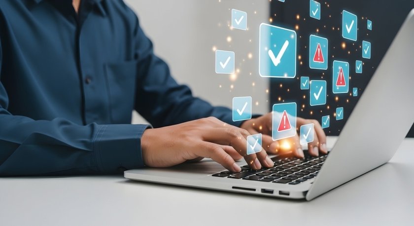 Check marks and errors above the laptop | Aperty How To