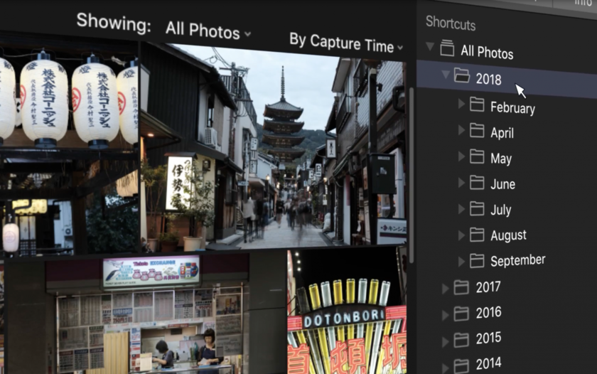ライブラリ内蔵Luminarは写真を撮影日毎に自動で分類します Image2