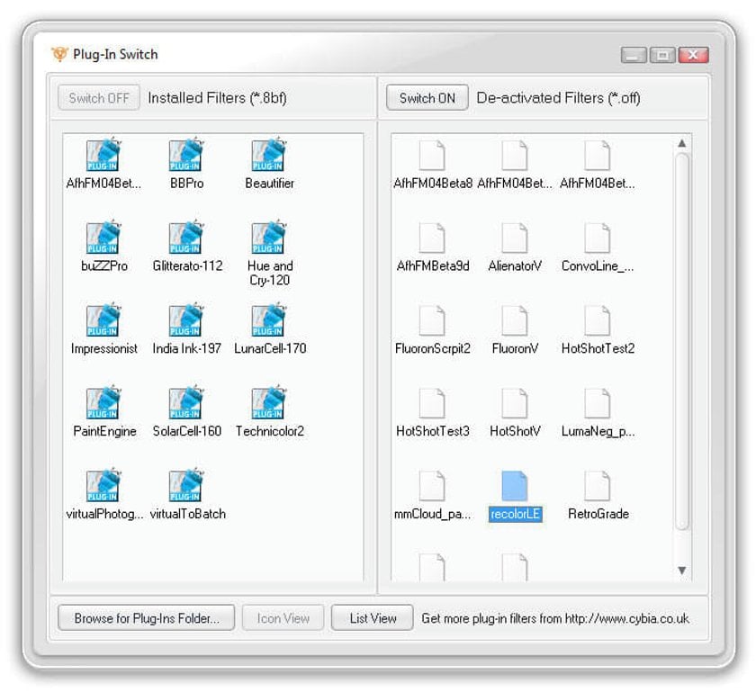 Cybia plugins (Windows) - Plug-In Switch plugin