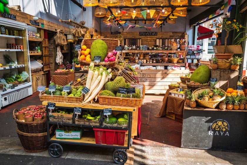 Variety of Goods on the Shelves at Borough Market | Skylum Blog