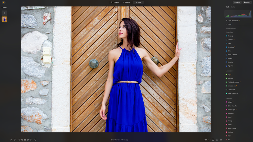 Beautiful Girl in a Purple Dress Edited in Luminar Neo | Skylum Blog