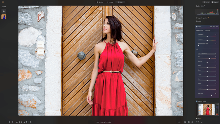 Editing a Picture of a Girl Wearing a Red Outfit | Skylum Blog