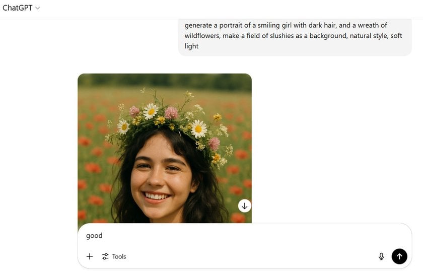 Screenshot with a request to take a photo in the GPT chat| Skylum Blog