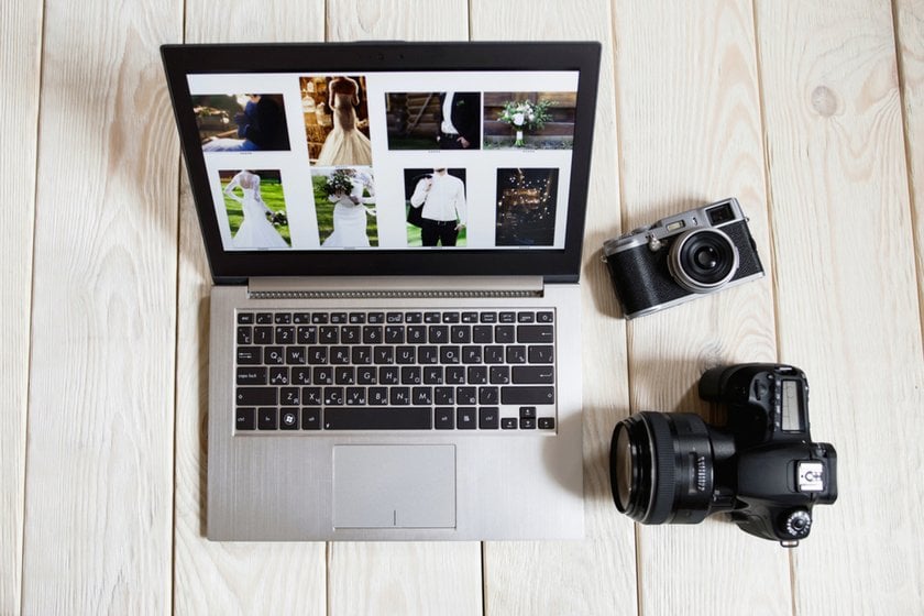 On the laptop screen there are wedding photos | Skylum Blog