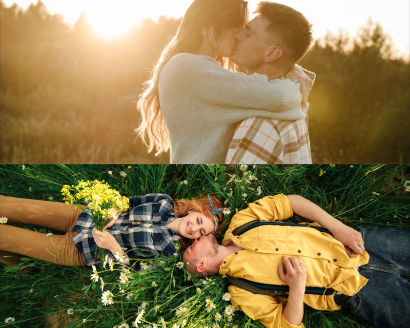 Lovers at sunset and in a flower field | Skylum Blog