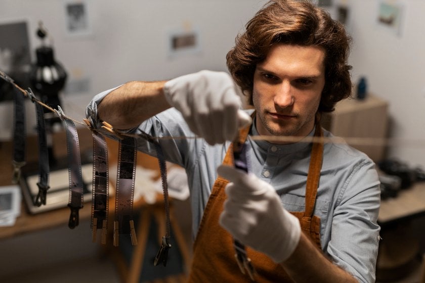Photographer in mittens hangs film | Skylum Blog