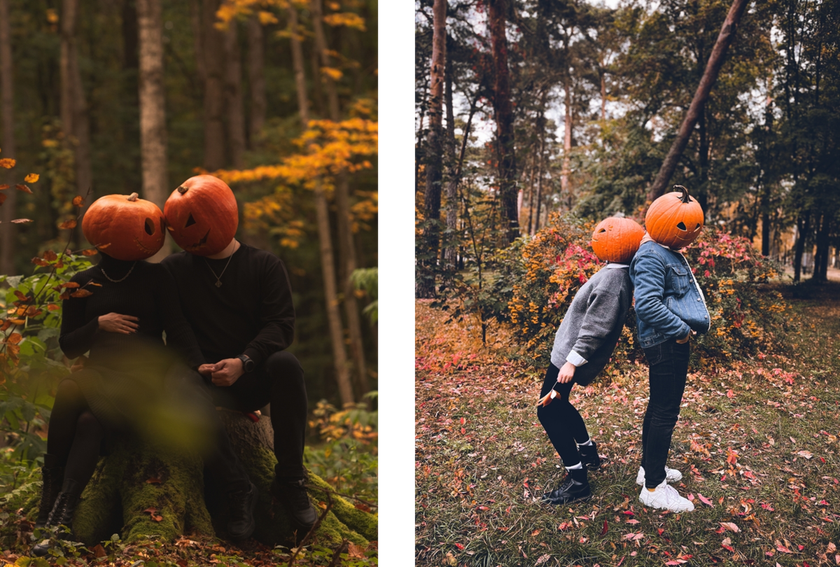 Couples with pumpkins on their heads | Skylum Blog