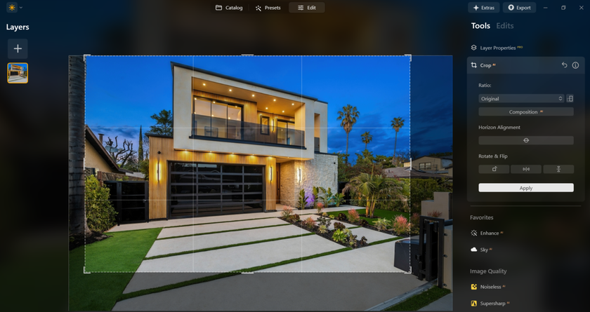 Photo cropping of a house photo in Luminar Neo | Skylum Blog