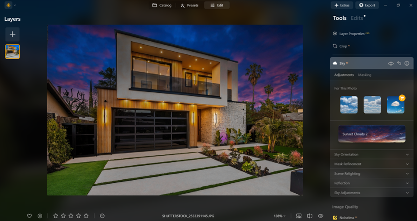 Sky replacement in a photo of a house in Luminar Neo | Skylum Blog