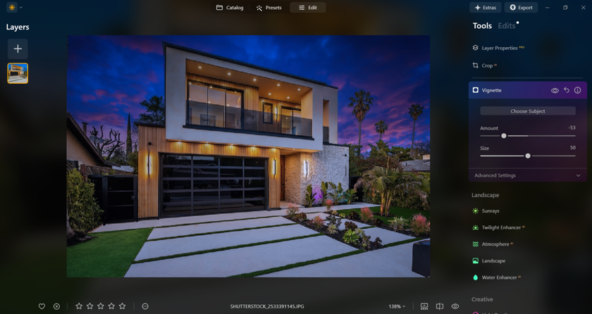 Vignette on a photo of a house in Luminar Neo | Skylum Blog