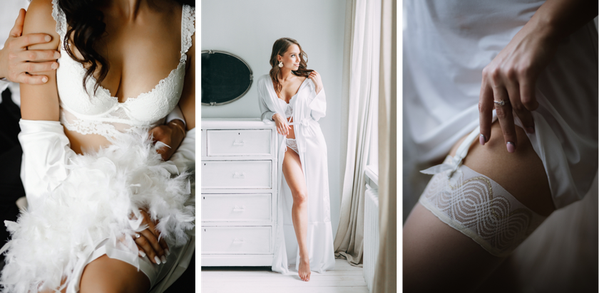 A collage of close-up elements in a bridal boudoir photo | Skylum Blog