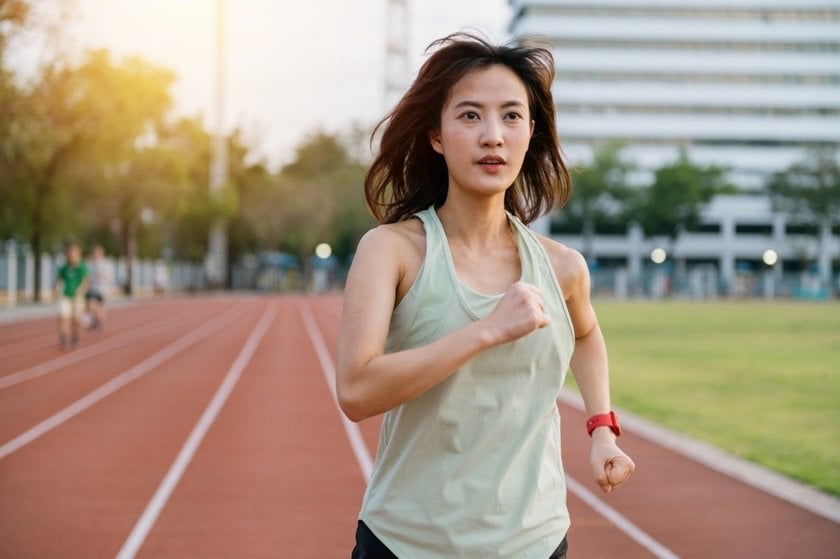 A girl is running at the stadium | Skylum Blog