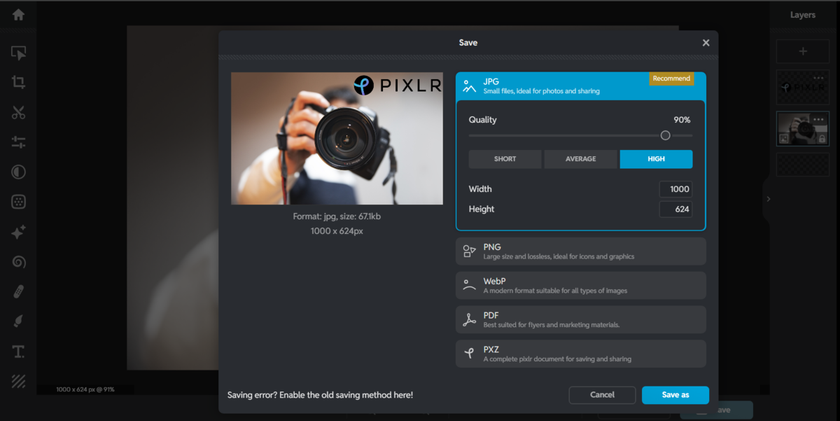 Save the final photo in Pixlr | Skylum How-to