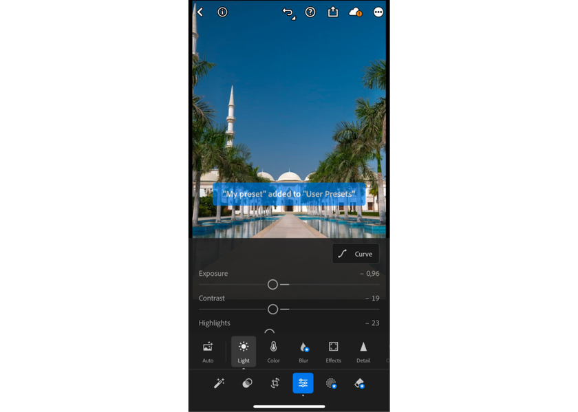 Your preset is visible in the list in Lightroom Mobile | Skylum How-to