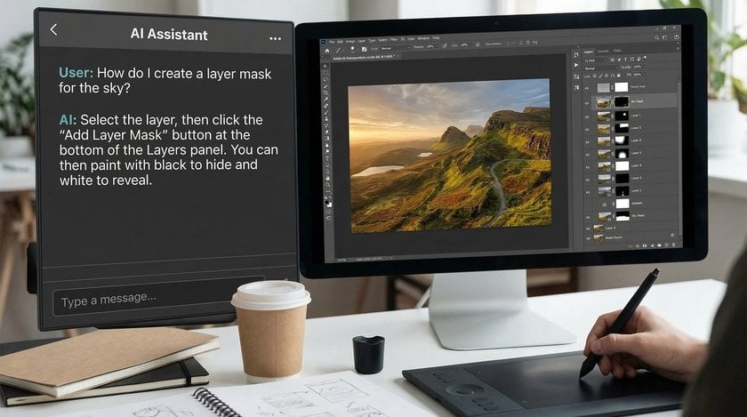 Screen with Photoshop and GPT chat | Skylum Blog