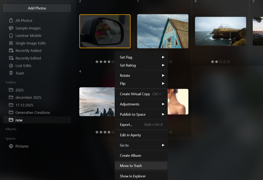 Moving photos to the trash in Luminar Neo | Skylum Blog