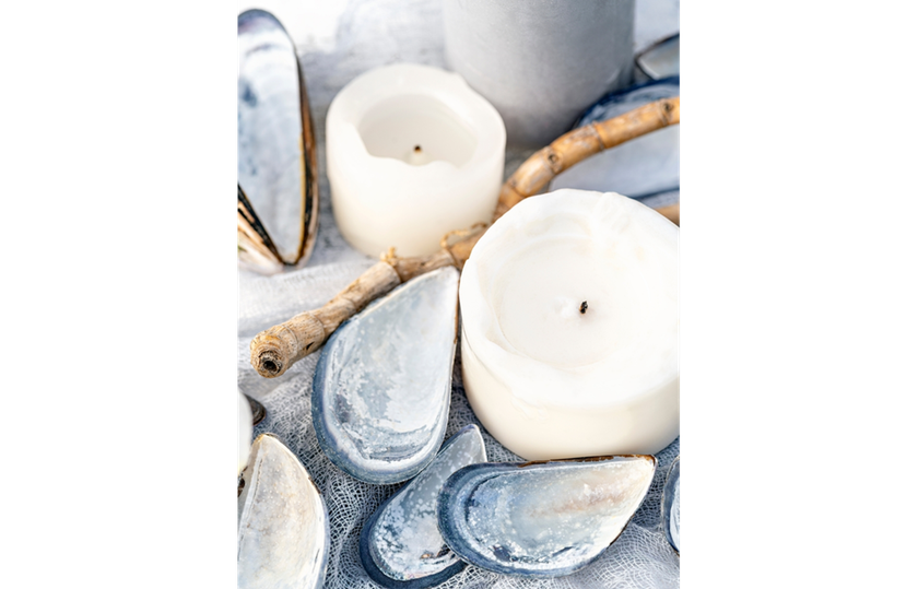 White candles with shells nearby | Skylum Blog