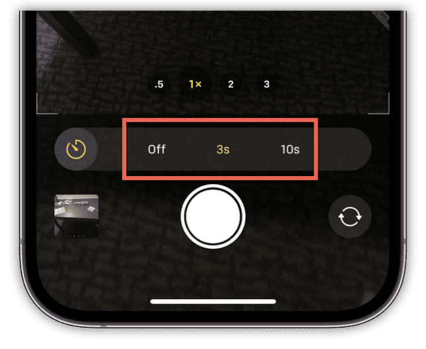 Close up of iPhone camera interface highlighting timer icon | Skylum How-to
