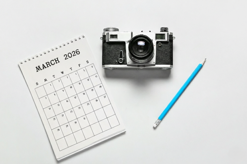 A calendar and a camera on the table | Skylum Blog