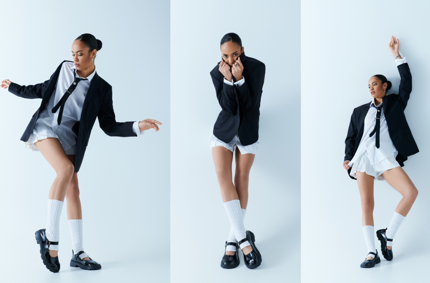 A model in a shirt and jacket poses | Skylum Blog