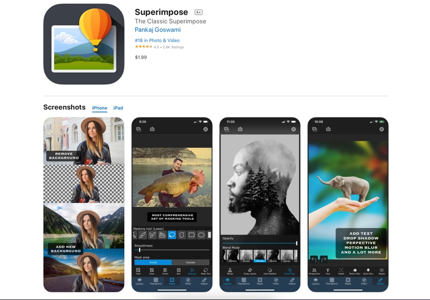 Superimpose app that help you create simple backgrounds
