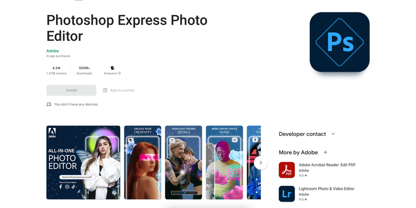 Adobe Photoshop Express - original program for removing backgrounds