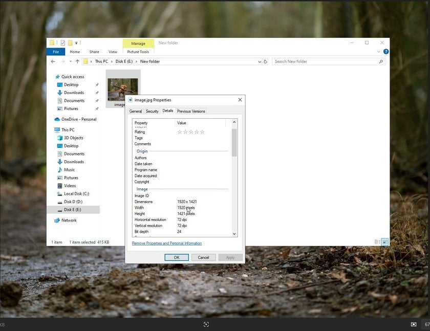 Screenshot from a Windows PC Showing Photo Size | Skylum Blog