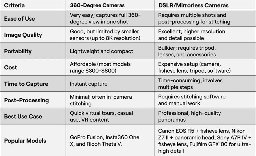 Comparison Between 360-Degree Cameras and DSLR Cameras | Skylum Blog