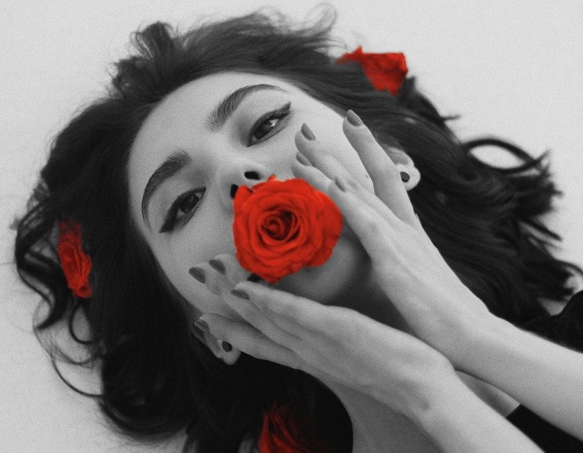 Black and White Photo of a Girl with a Red Rose | Skylum Blog