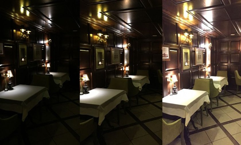 Take 3 images (exposure brackets) on your iPhone where one image is over-exposed (lighting shadows), one in the middle and one is under-exposed (darkening the highlights).