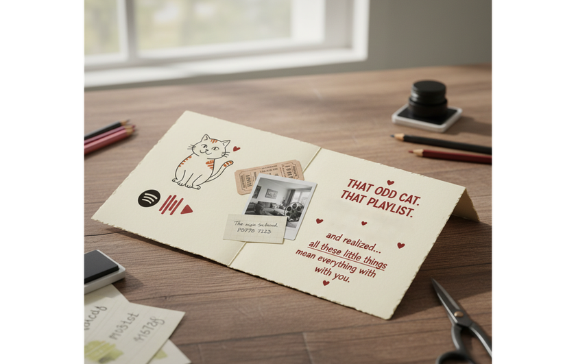 Open greeting card with a photo and handwritten text | Skylum Blog