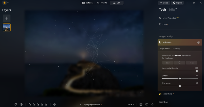 The process of removing noise from a photo in Luminar Neo | Skylum Blog