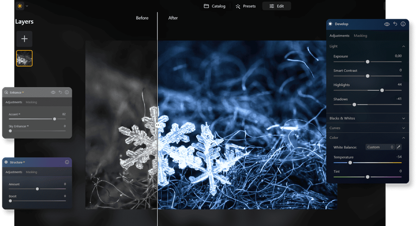 Example of Editing a Snowflake in Luminar Neo | Skylum Blog