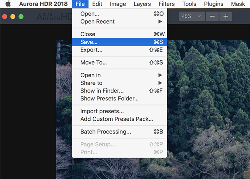 Saving a Native Aurora HDR File with History on a Mac Image3