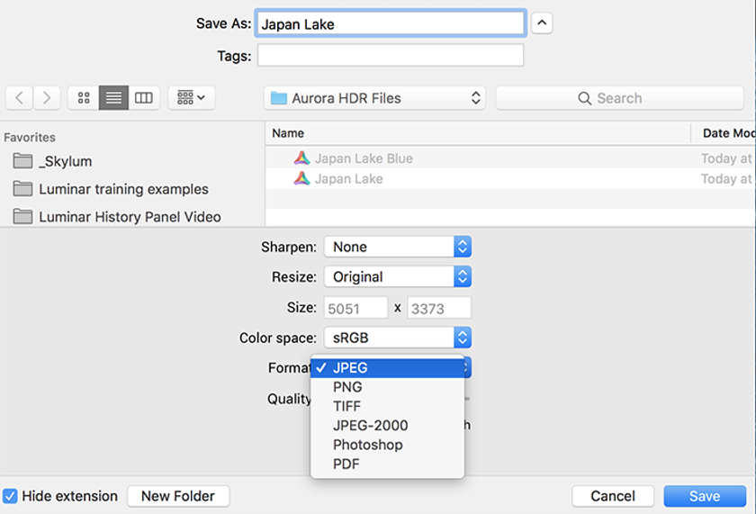 Saving a Native Aurora HDR File with History on a Mac Image6