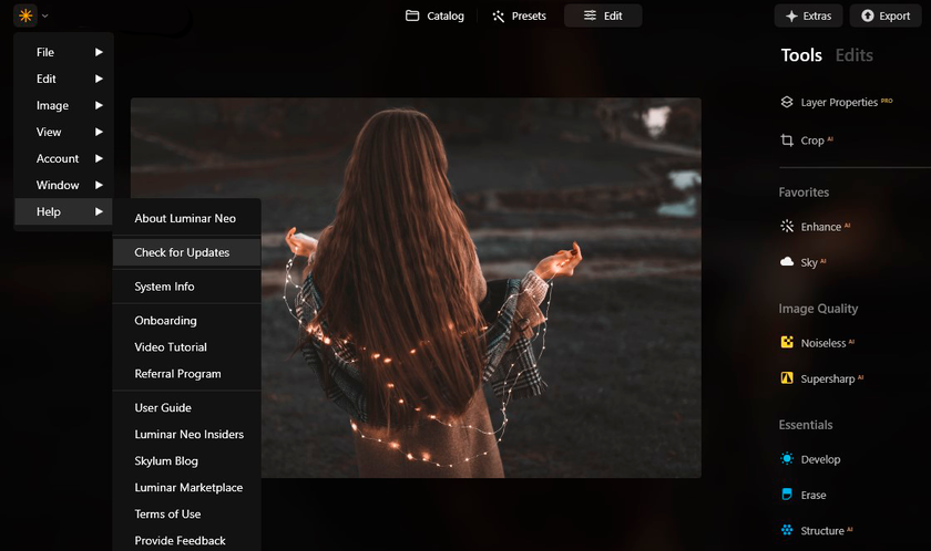 Instructions on how to check for updates in Luminar Neo | Skylum Blog
