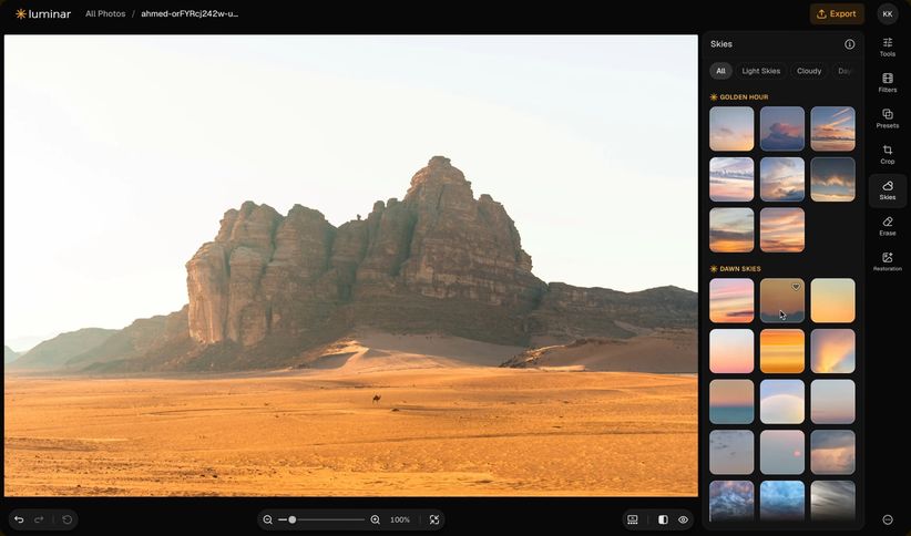Sky replacement makes its web debut.