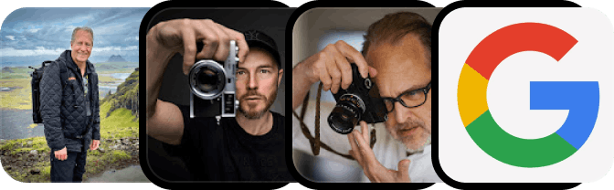 Three photographers who use Luminar, and the Google logo