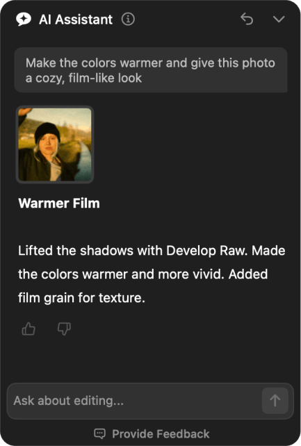 AI Assistant panel in Luminar