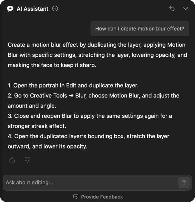 AI Assistant panel in Luminar
