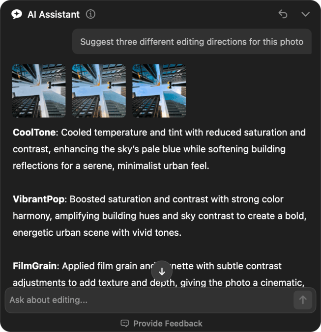 AI Assistant panel in Luminar